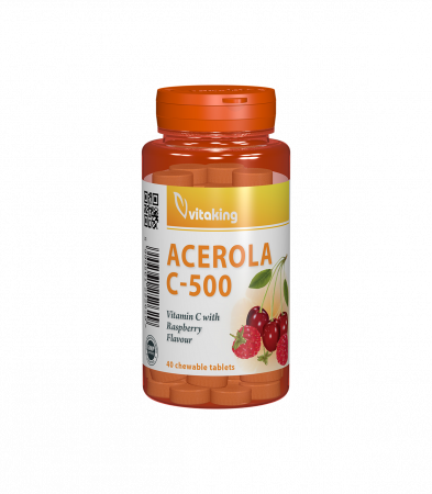 Suplimente - Vitamina C 500 mg cu acerola cu gust de zmeura - 40 comprimate masticabile