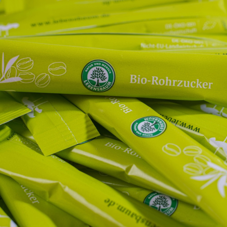 Indulcitori bio - Zahăr brut din trestie de zahăr bio pliculete, 100x5g, 500 g