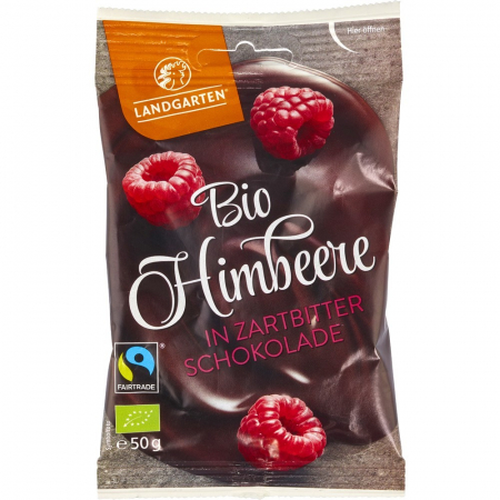 Bomboane bio - Zmeura liofilizata invelita in ciocolata amaruie fara gluten, 50 g