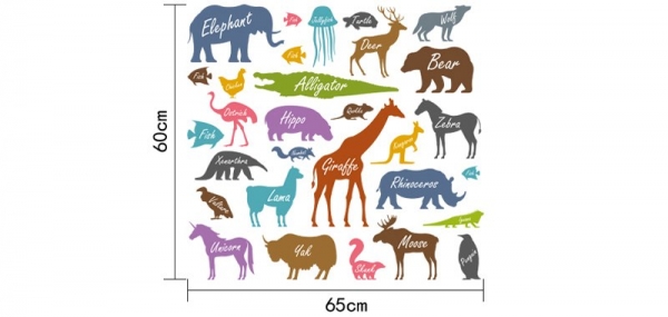 Autocolant educativ  - Siluetele animalelor si denumirea lor - 65x60 cm [7]