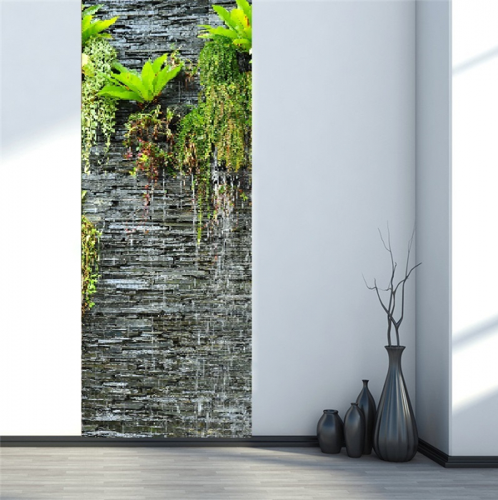 Autocolant usi interior -Cascada Perete Piatra si Plante Verzi - 1 folie de 77x200 cm [2]