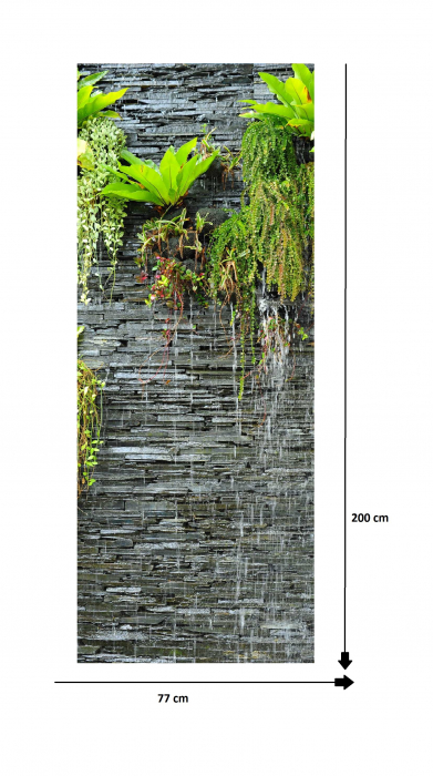 Autocolant usi interior -Cascada Perete Piatra si Plante Verzi - 1 folie de 77x200 cm [5]