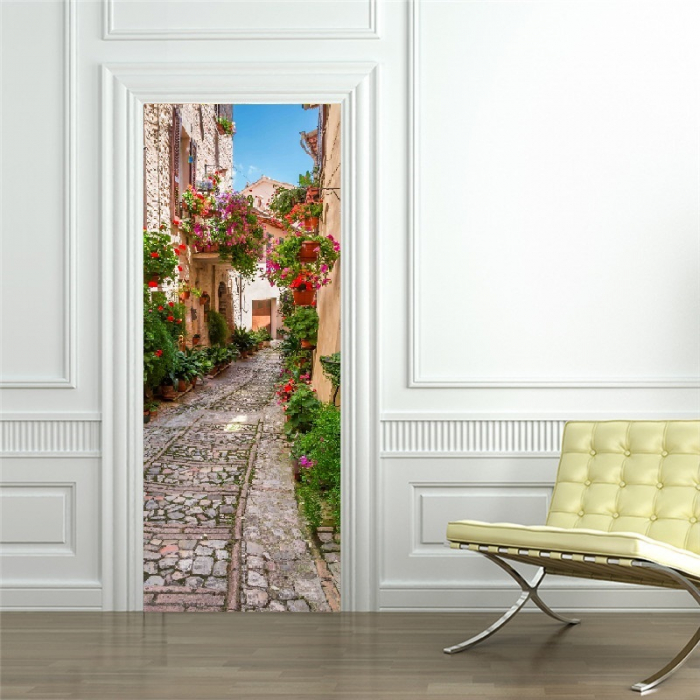 Autocolant usi interior - Straduta cu Flori - 1 folie de 77x200 cm [4]