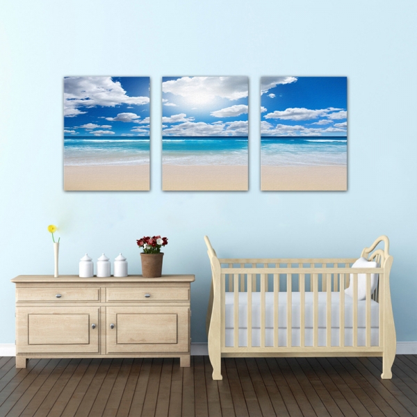 Set Tablouri Canvas - 3 piese - Plaja sub cer albastru - 78x36 cm [2]