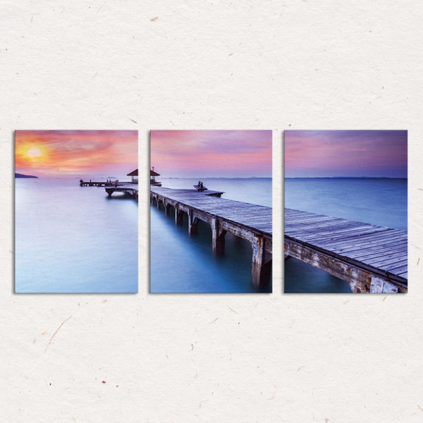 Set Tablouri Canvas - 3 piese - Ponton sub Asfintit Violet - 78x36 cm [4]