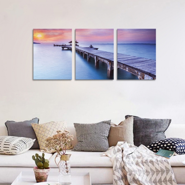 Set Tablouri Canvas - 3 piese - Ponton sub Asfintit Violet - 78x36 cm [3]