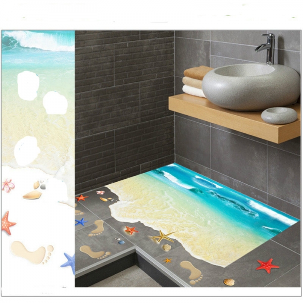 Sticker 3D pentru podea - Plaja cu valuri [4]