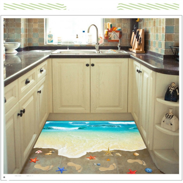 Sticker 3D pentru podea - Plaja cu valuri [3]