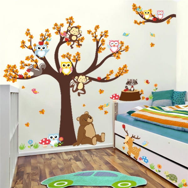 Sticker copii - Copac, frunze de toamna si animale [3]
