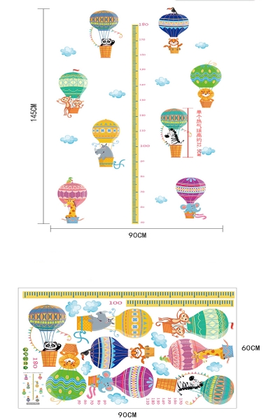 Sticker copii masurator inaltime cu animale in baloane cu aer cald - grafic de crestere [10]