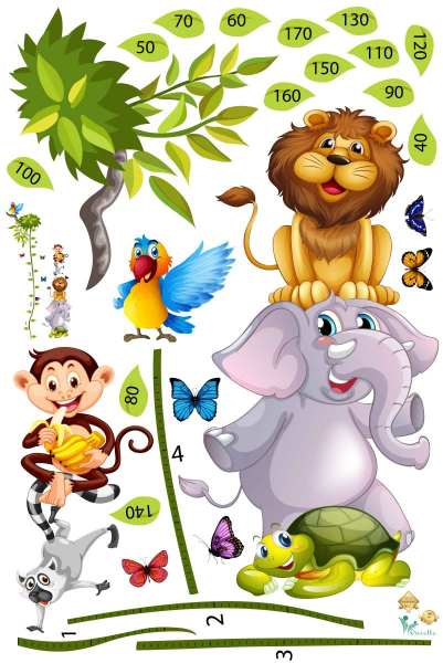 Sticker Grafic de crestere cu animale si fluturi - masurator inaltime - 90x170 cm [2]