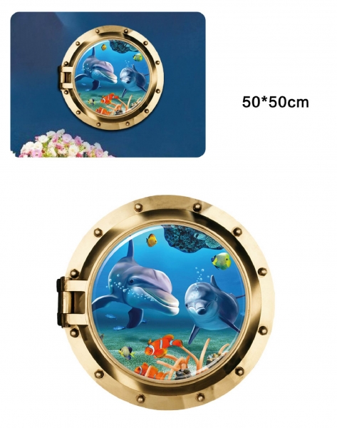 Sticker decorativ 3D - Delfini prin hublou [3]
