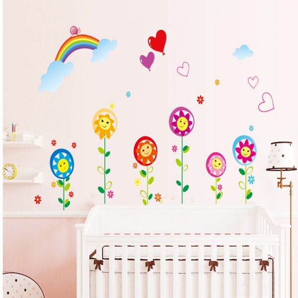 Sticker decorativ copii - Floricele sub curcubeu [2]