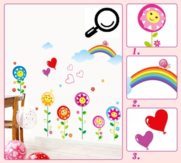 Sticker decorativ copii - Floricele sub curcubeu [7]