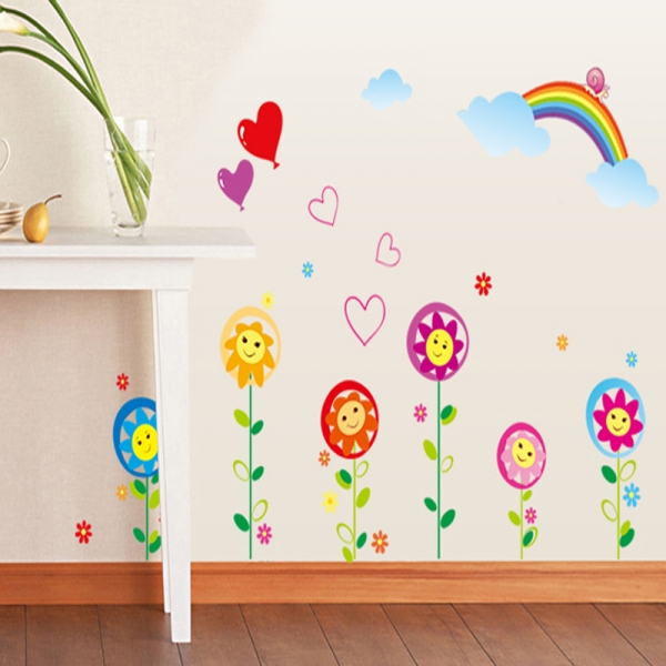Sticker decorativ copii - Floricele sub curcubeu [3]