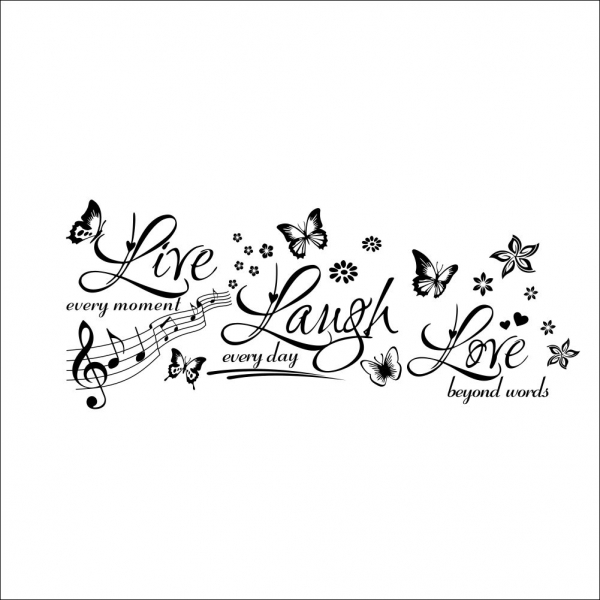 Sticker decorativ motivational - Text, flori, fluturi, muzica [3]