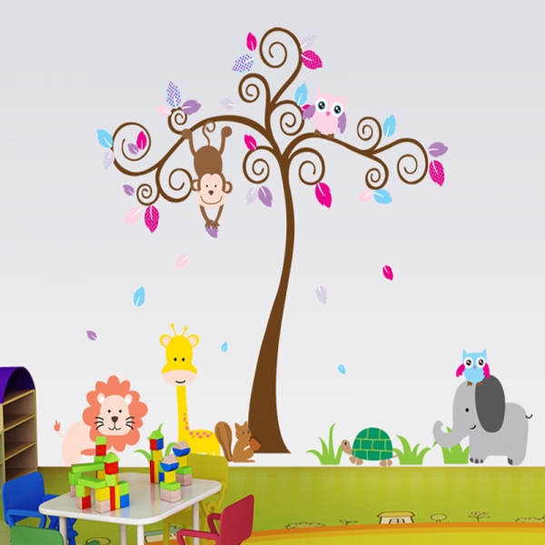 Sticker gigant pentru copii - Copacel si animale din jungla [3]
