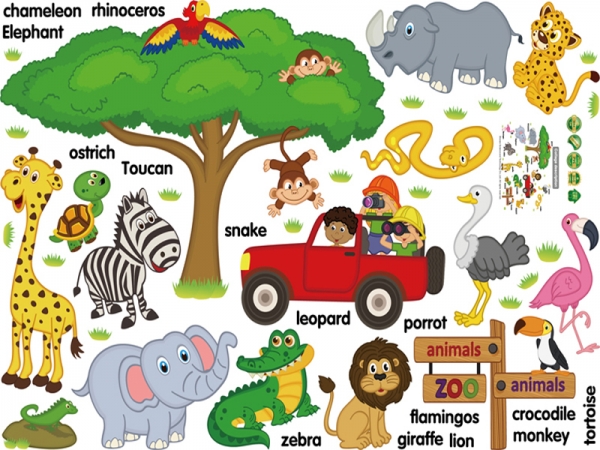 Sticker perete camere copii - Animale in limba engleza [4]