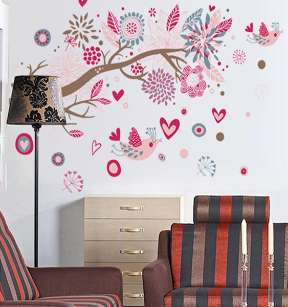 Stickere decorative - Ramura cu flori roz [4]