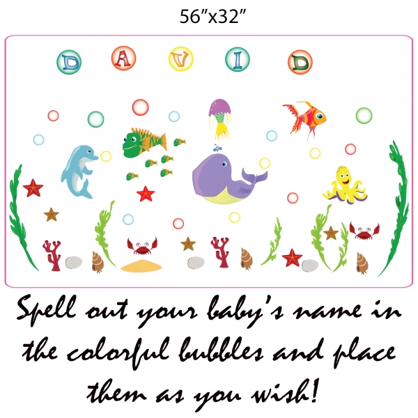 Stickere pentru camere bebelusi - Lumea marii - Nume personalizat din litere [5]