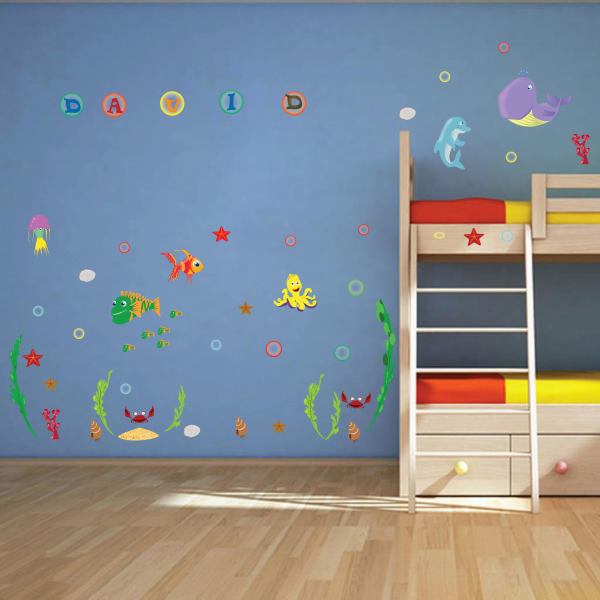 Stickere pentru camere bebelusi - Lumea marii - Nume personalizat din litere [2]