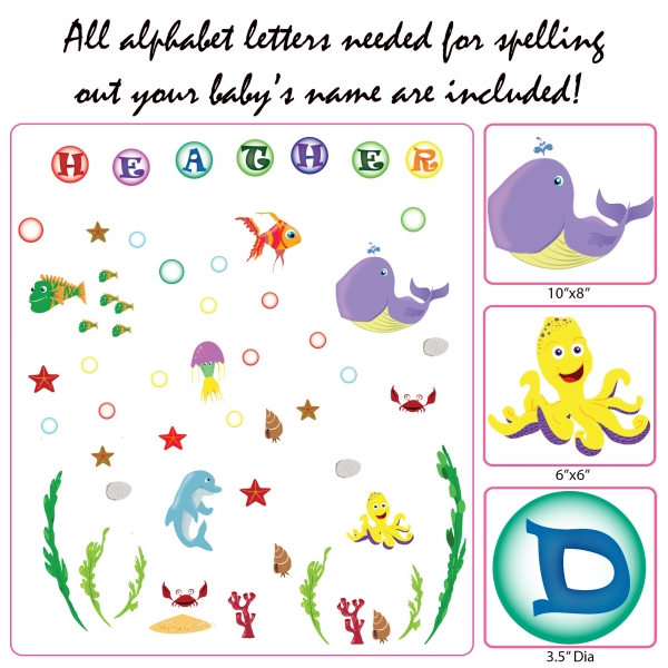 Stickere pentru camere bebelusi - Lumea marii - Nume personalizat din litere [6]