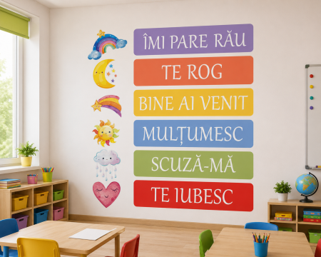 Stickere Educative pentru Scoli - Sticker Decorativ de Perete Cuvinte Magice, 126x118 cm
