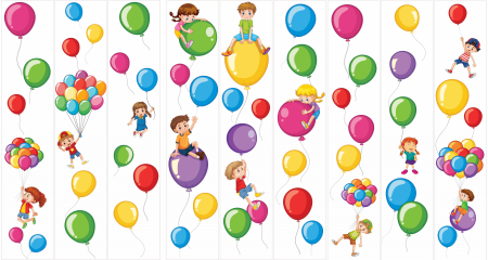 Stickere Educative pentru Scoli - Autocolant Copii cu Baloane 40x200 cm - 12 buc
