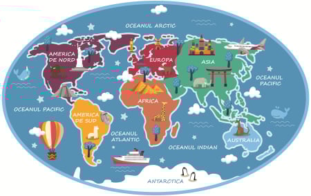 Stickere Decorative - Autocolant de Podea - Harta Lumii pentru Copii