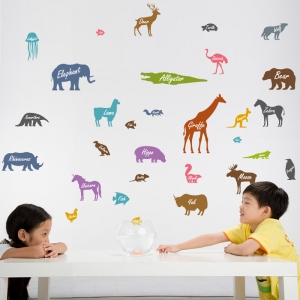 Autocolant educativ  - Siluetele animalelor si denumirea lor - 65x60 cm [0]