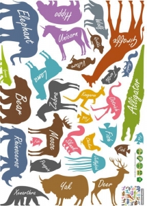 Autocolant educativ  - Siluetele animalelor si denumirea lor - 65x60 cm [5]