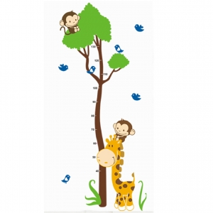 Autocolant masurator inaltime - copac cu girafa si maimute - grafic de crestere [6]