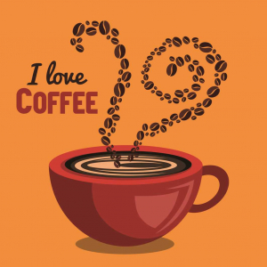 Stickere Decorative - Autocolant perete - I love coffee - Fundal Portocaliu