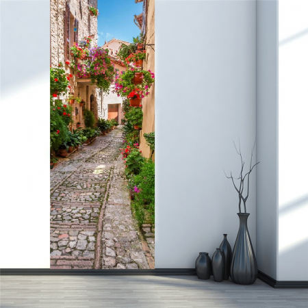 Autocolant usi interior - Straduta cu Flori - 1 folie de 77x200 cm [1]