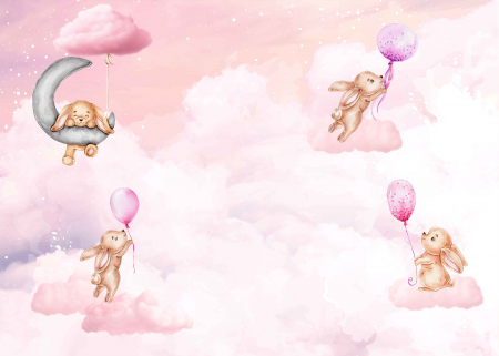 Fototapet Camere Copii - Fototapet Pink Clouds and Bunnies