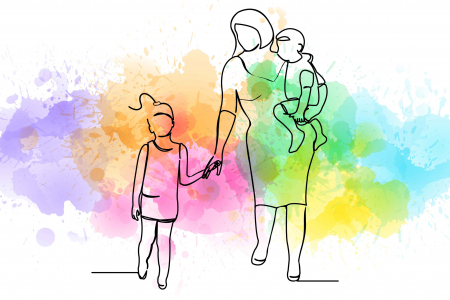 Art Prints - Postere - Mother and Children, Continuous Line, Art Print