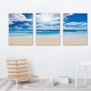 Set Tablouri Canvas - 3 piese - Plaja sub cer albastru - 78x36 cm [2]