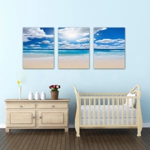 Set Tablouri Canvas - 3 piese - Plaja sub cer albastru - 78x36 cm [1]