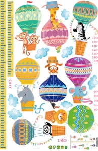 Sticker copii masurator inaltime cu animale in baloane cu aer cald - grafic de crestere [8]