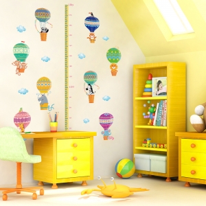 Sticker copii masurator inaltime cu animale in baloane cu aer cald - grafic de crestere [0]