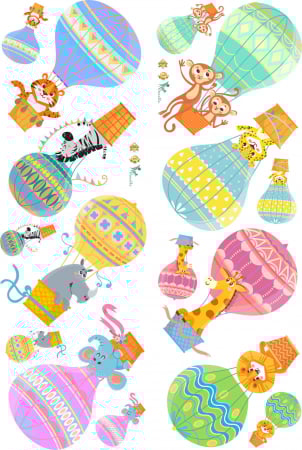 Stickere Fluturi, Animale, Pasari Si Pesti - Sticker Copii Animale in Baloane cu Aer Cald