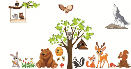 Stickere Jungla Cu Animale, Copaci, Flori, Castele - Sticker copii - Animale in padure - 230x140 cm