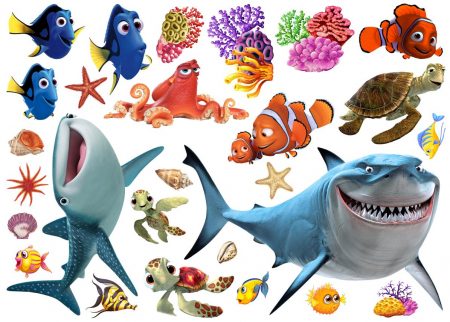 Stickere Jungla Cu Animale, Copaci, Flori, Castele - Sticker pentru camere bebelusi - Pestisori colorati in Mare - 130x60 cm