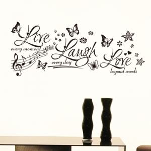 Sticker decorativ motivational - Text, flori, fluturi, muzica [1]