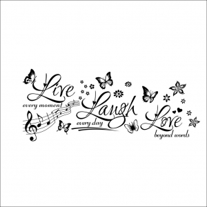 Sticker decorativ motivational - Text, flori, fluturi, muzica [2]