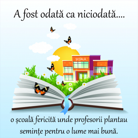 Stickere Decorative - Sticker decorativ scoala, A fost odata o scoala fericita - 125x125 cm