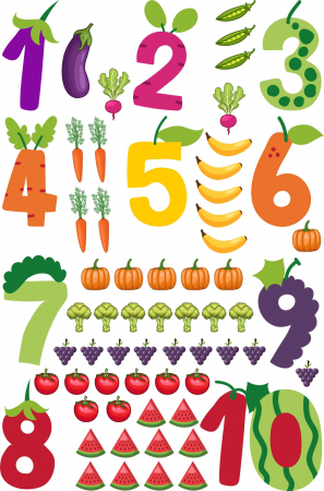 Stickere Educative - Litere, Numere, Tabla De Scris - Sticker educativ, Numere si Grupe de Legume, 60x90 cm