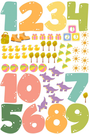 Stickere Educative - Litere, Numere, Tabla De Scris - Sticker educativ, Numere si Elemente, 60x90 cm