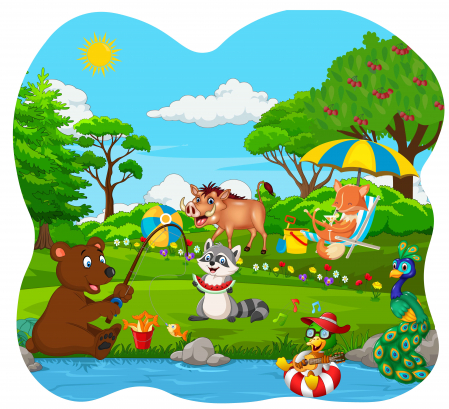 Stickere Jungla Cu Animale, Copaci, Flori, Castele - Sticker educativ - Peisaj de Vara