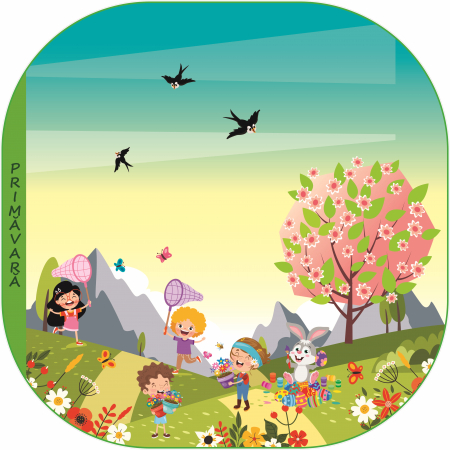 Stickere Decorative - Sticker educativ - Peisaj de Primavara si Copii